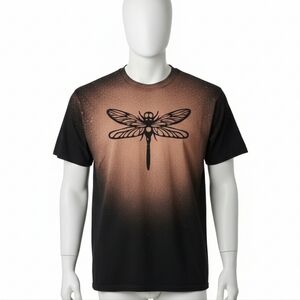Gildan Black and Tan Short Sleeve Tee with Dragonfly Design